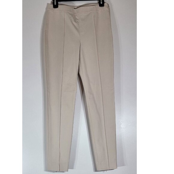 St. John Cotton Blend Flat Front Straight Leg Pants, Beige, Womens Size 4 - Picture 2 of 5